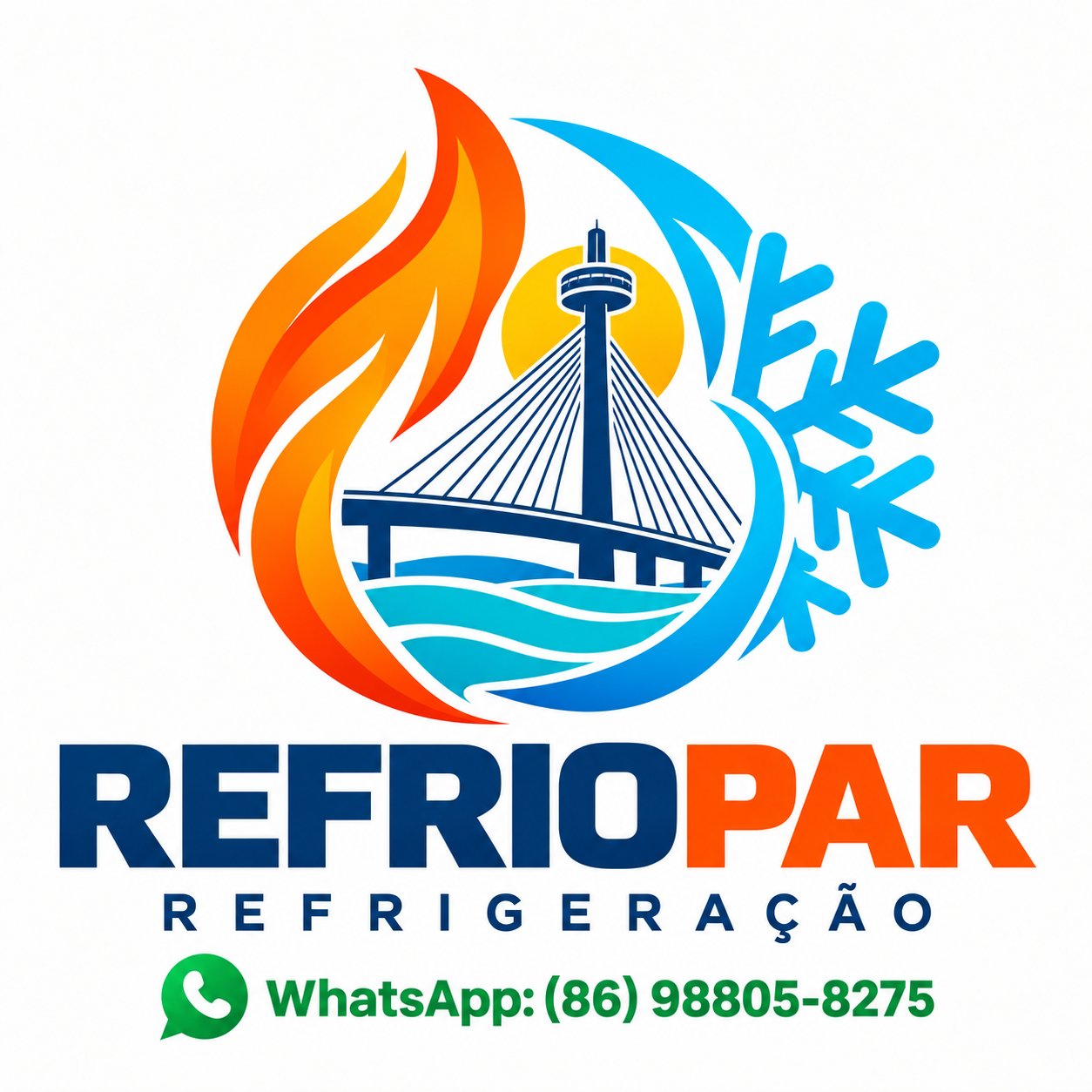Logo da Refriopar Refrigeração com a Ponte Estaiada de Teresina